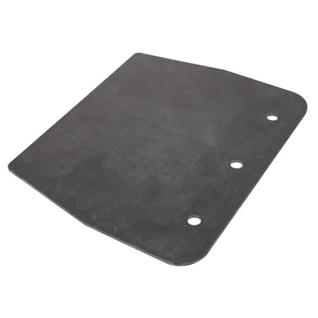 Here's a revised version of the sentence using the given product data:
"An AGCO Rubber Plate - 4-1043-0335-0, branded by AGCO, is a rectangular black rubber mat featuring three circular holes on one side, reminiscent of durable materials used in Valtra machinery, lying flat on a white background.