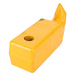 The product is an AGCO Hook, Trailer Hitch (F835500160170) with a yellow metal part featuring a rectangular base, a round hole, and a pointed tip at one end. The surface shows minor wear and is likely used in hitch and linkage components for Fendt Vario machinery.