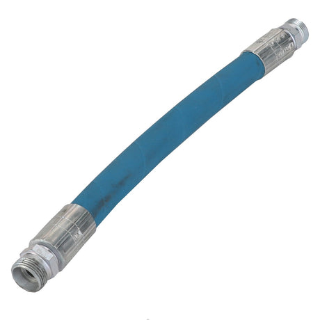 The AGCO | Hydraulic Hose - Acx234418A by AGCO is a versatile blue hose featuring metal connectors on both ends. It's designed for a wide range of plumbing and industrial applications, with an abrasion-resistant material ensuring high-performance durability.