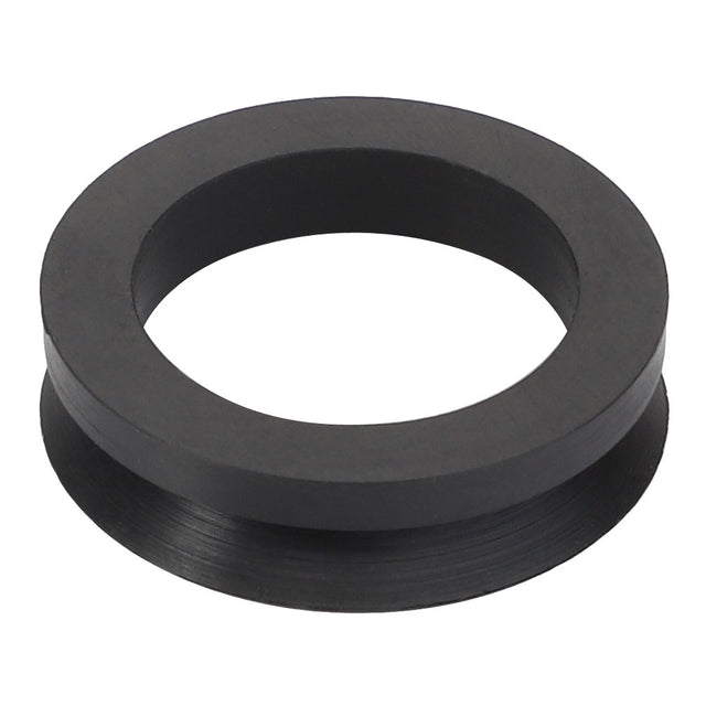 A black rubber grooved ring with a circular shape and a hollow center, branded as AGCO | GROOVED RING - F931150071130.