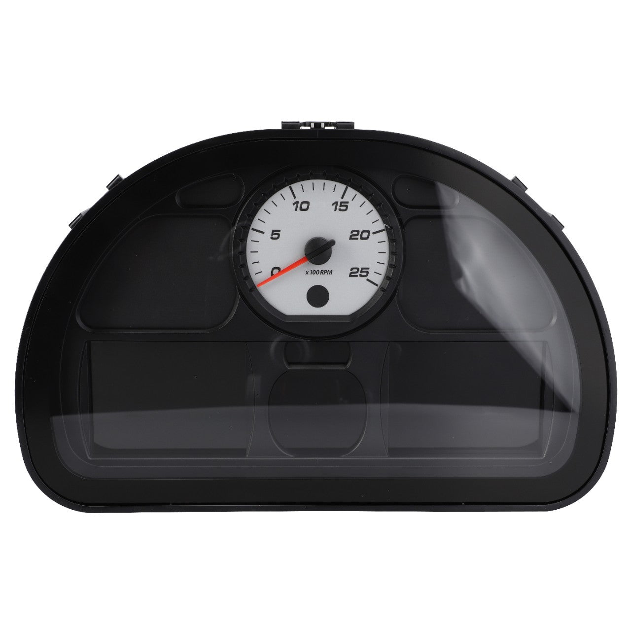 Here is the revised sentence using the provided product data:
The AGCO Instrument Panel - Acw123163A features a black dashboard with a white RPM gauge that displays 0 to 25 x1000 RPM. There is no current product description information available.