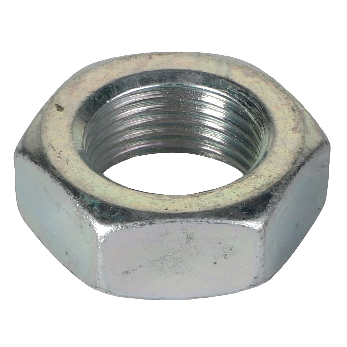 A close-up image of the AGCO HEX JAM NUT - ACP0413080, featuring internal threading perfect for securing bolts tightly. For more details or inquiries, please contact our support team.
