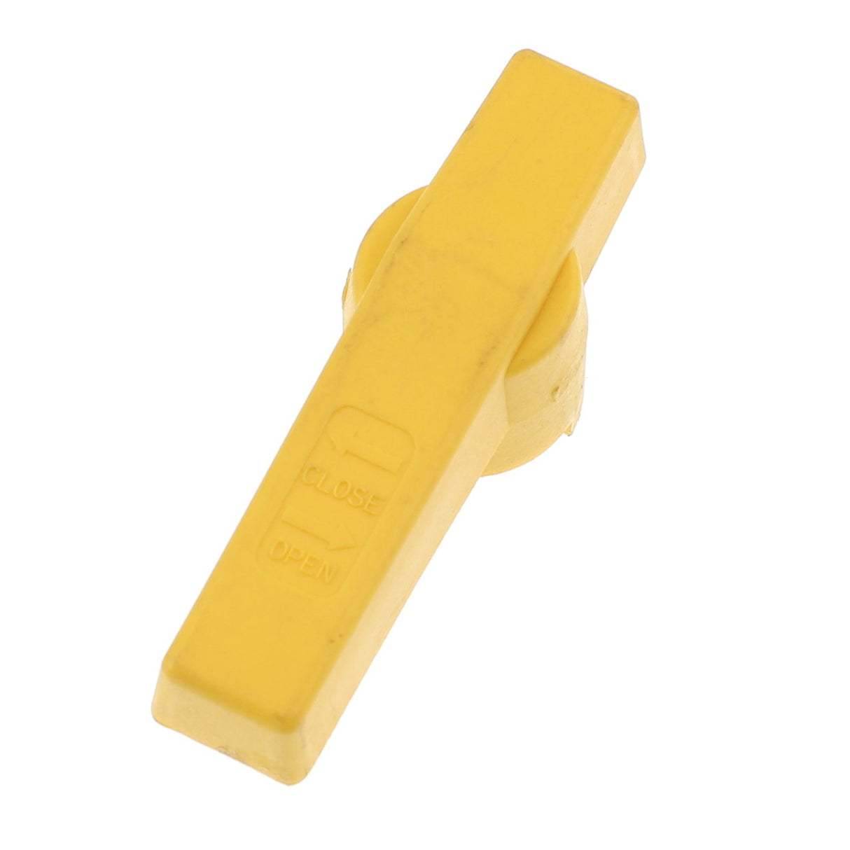 AGCO | HAND LEVER - AG050531 by AGCO, a yellow plastic lever with "CLOSE" and "OPEN" labels designed for turning devices on and off, is shown against a white background. If you have questions before ordering this item, please contact our support team for assistance.