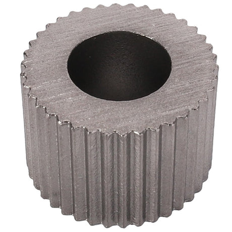 The AGCO | Transport Roller - 0362-21-00-00, a metal gear-like cylindrical object with ridged sides and a central hole, fits Valtra models.