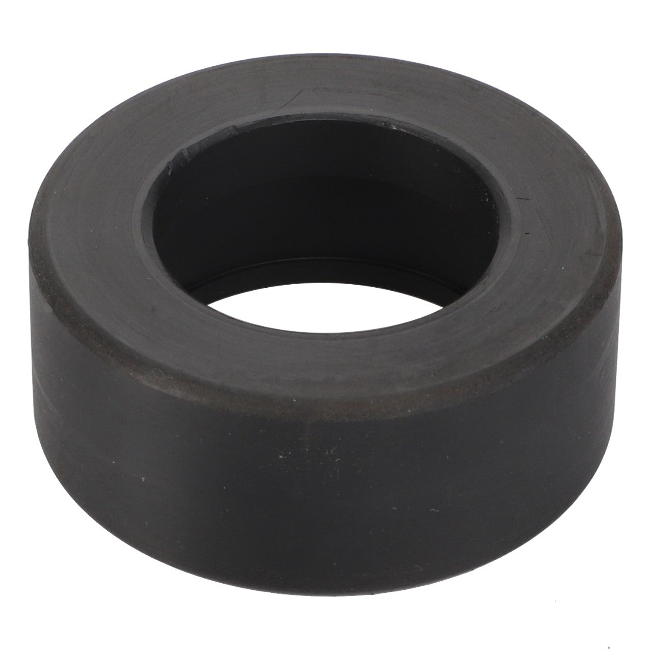A black rubber ring with a hollow center, resembling a washer or bushing, on a white background, reminiscent of parts found in Fendt Models like the Rotana 160 V or Rotana 130 F. This part is known as the AGCO | Roller - 4898-14-06-24 by the brand AGCO.