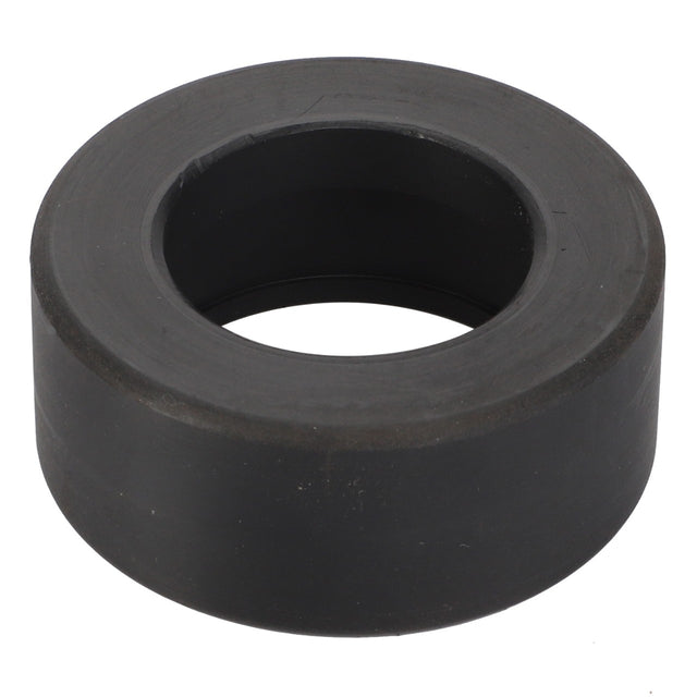 A black rubber ring with a hollow center, resembling a washer or bushing, on a white background, reminiscent of parts found in Fendt Models like the Rotana 160 V or Rotana 130 F. This part is known as the AGCO | Roller - 4898-14-06-24 by the brand AGCO.