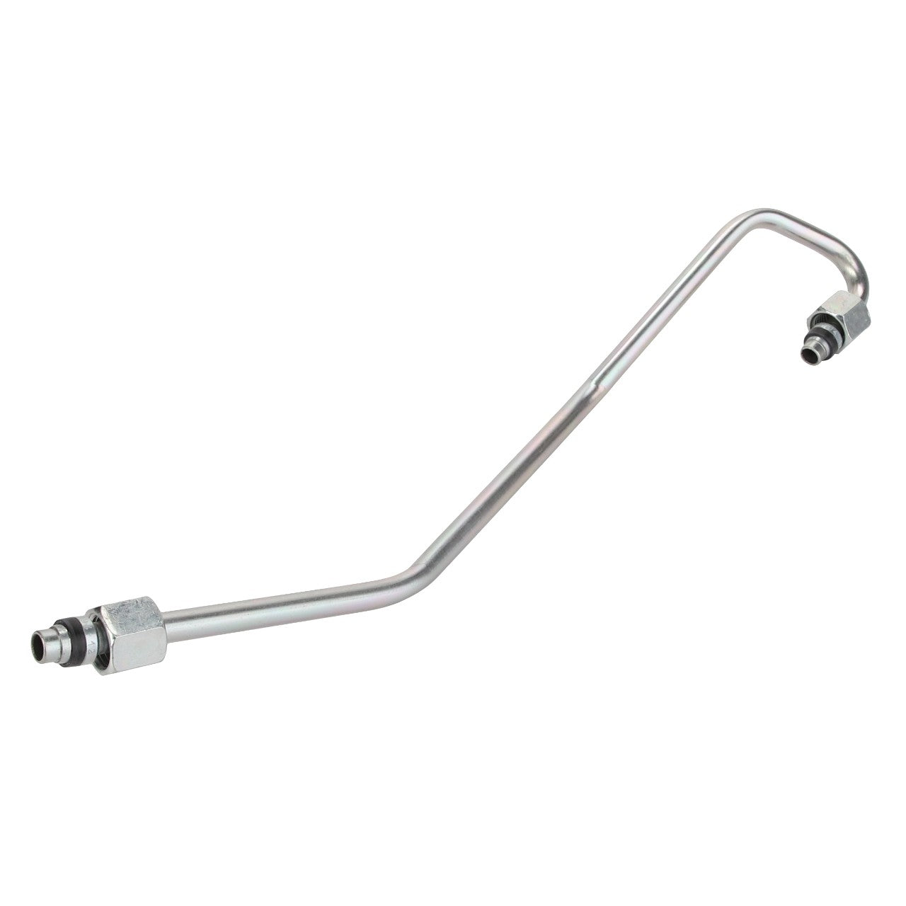 The AGCO Right Hand Brake Pipe - Acw7085900 is a meticulously bent metal automotive fuel line equipped with connector fittings on both ends, ensuring precise fitment. No current product description information is available for this item.