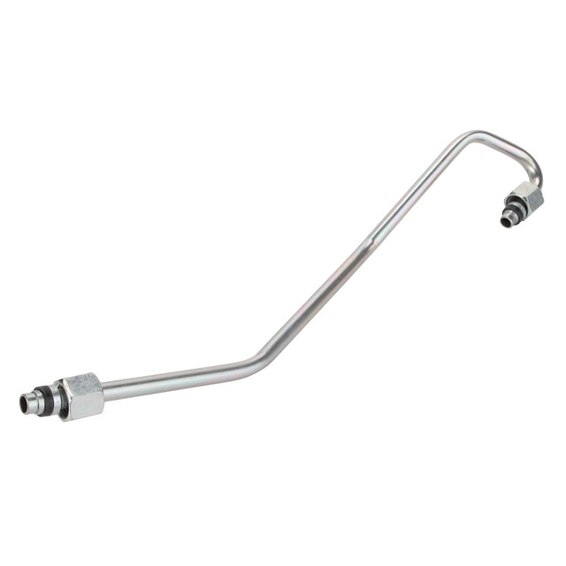 The AGCO Right Hand Brake Pipe - Acw7085900 is a meticulously bent metal automotive fuel line equipped with connector fittings on both ends, ensuring precise fitment. No current product description information is available for this item.