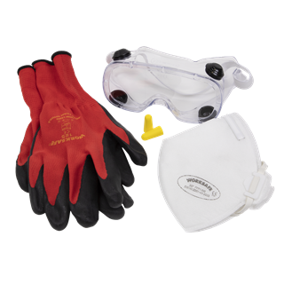 Sealey Flexi Grip Gloves, FFP1 Mask, Goggles & Ear Plugs SEP1