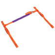 A Sealey Tie Down - Motorcycle Handlebar (TDMCHB) in orange and purple, featuring a cam buckle fastener, designed for securing or lifting objects.