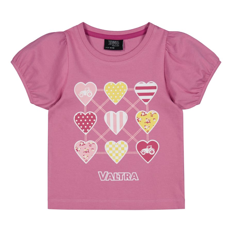 Valtra Girls' Pink Cotton Tractor T-Shirt with Puff Sleeves – V4281051