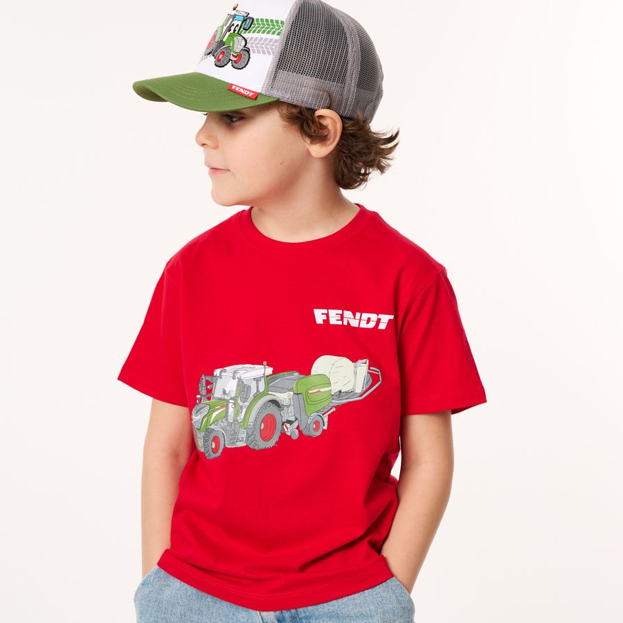 Fendt Kids Red Power T-Shirt 100% Cotton with Tractor Print - X99102519
