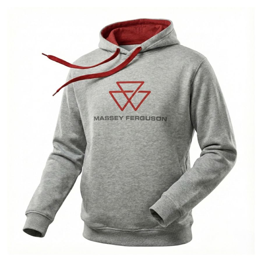 MF Greyline Hoodie with Flocked Logo & Red Hood Lining, Adjustable Drawstrings - Model X993442504