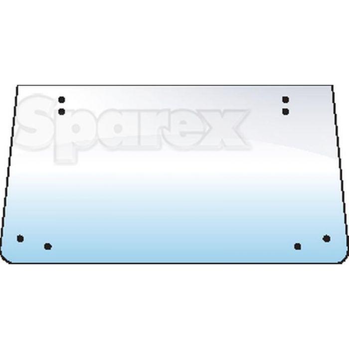 Illustration of a rectangular piece of glass with eight holes near the edges, labeled "Rear Window | Sparex Part No. S.100749.