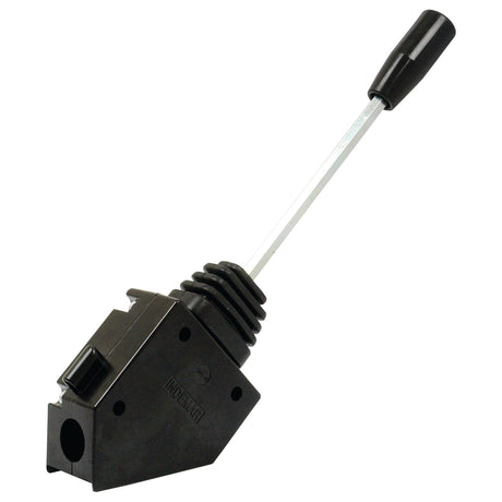A Sparex Remote Control Lever Handle Black, Morse Type (Sparex Part No. S.101688), featuring a black plastic housing and a long metal handle, is typically used in industrial machinery or equipment.