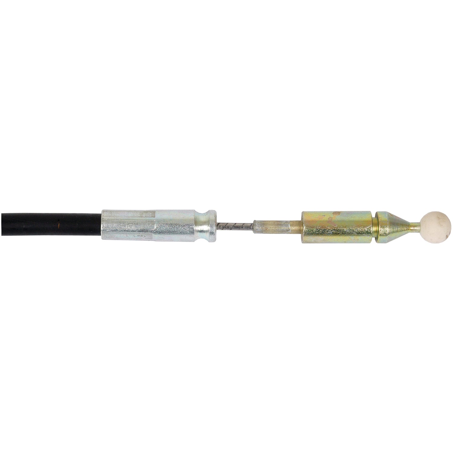 Close-up of the Sparex Remote Control Cable - Morse Style - Ball End 3M, featuring a metal casing and a plastic ball end. (Sparex Part No. S.101720)