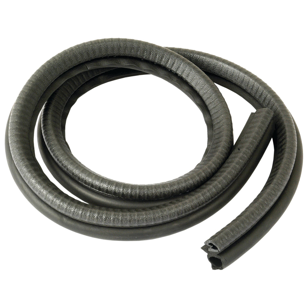 A ribbed, coiled black Draught Excluder (1M), available through Sparex, Part No.S.10176.