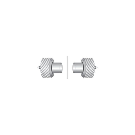 Two metal cylindrical connectors with textured grips positioned side by side, separated by a thin vertical line, reminiscent of the Drive Cable - length: 1763mm, outer cable length: 1752mm, Sparex Part No.S.103218 used in International Harvester and Case IH machinery.