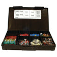 A black plastic organizer box with multiple compartments filled with assorted electrical connectors and fuses, detailed in the Assorted Fuses (Handipak 311 pcs.) by Sparex, Part No. S.10481.
