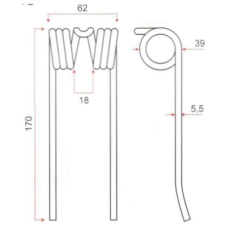 Pick-Up Haytine- Length:170mm, Width:62mm,⌀5.5mm - Replacement for Deutz-Fahr
 - S.106223 - Farming Parts