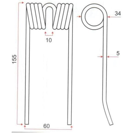 Pick-Up Haytine- Length:155mm, Width:60mm,⌀5mm - Replacement for Mengelle
 - S.106259 - Farming Parts