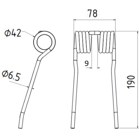 Haytine- Pick-Up- Length:190mm, Width:78mm,⌀6.5mm - Replacement for Claas
 - S.106280 - Farming Parts