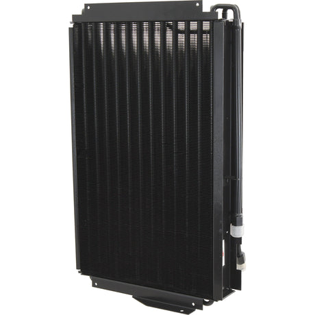 A Sparex Condenser - S.106670, featuring a black design with vertical fins, like those used in the Steyr PROFI, is engineered for heat transfer in machinery.