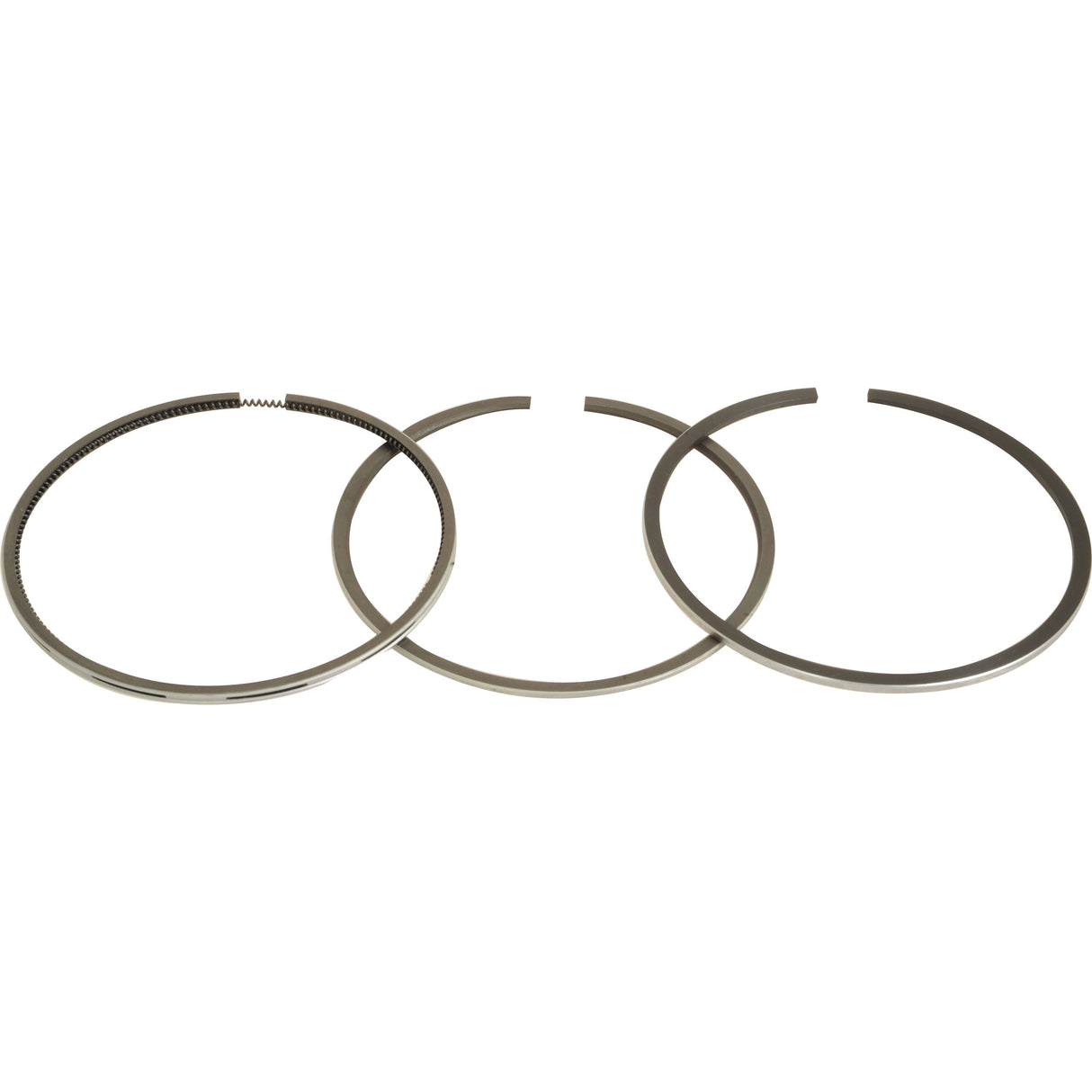 Three Sparex chrome plated bevelled edge metal piston rings (Sparex Part No.S.107565) arranged side by side on a white background.
