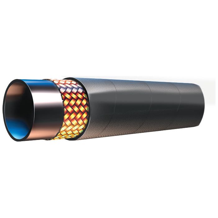 A cross-sectional view of the Parker Hydraulic Hose - 1/4'' 441 1 Wire (Reel) from Sparex, featuring a multi-layered construction that includes a metallic mesh layer and complies with ISO 11237 R16 standards.
