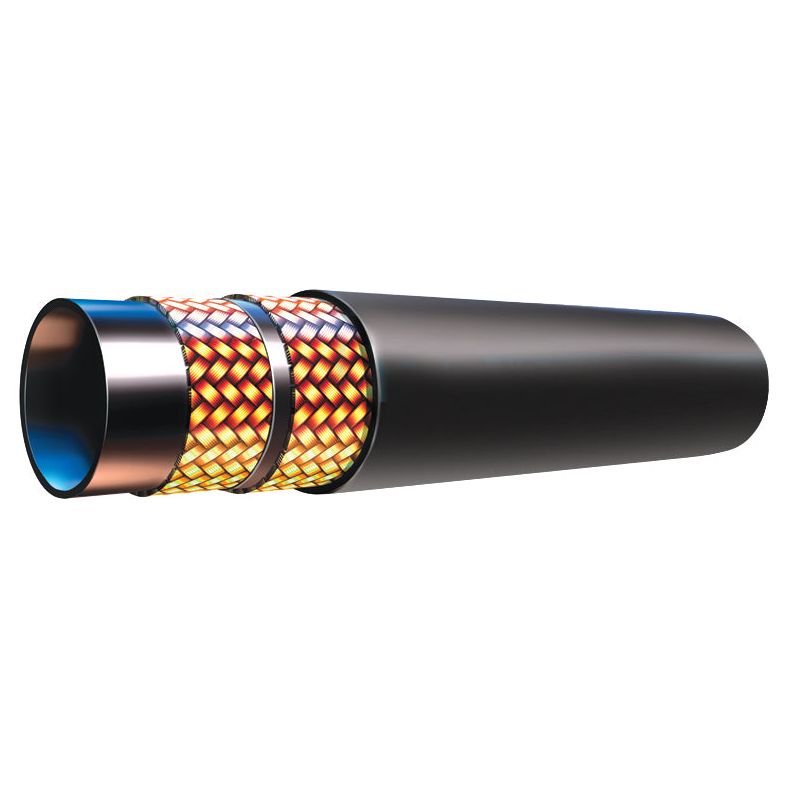 Cross-sectional view of the Sparex Parker Hydraulic Hose - 1/4'' 2SC 2 Wire Compact (Reel) (Sparex Part No. S.1080204) with multiple inner layers, including braided and colored sections representing reinforced materials, compliant with ISO 11237 and EN857-2SC standards.