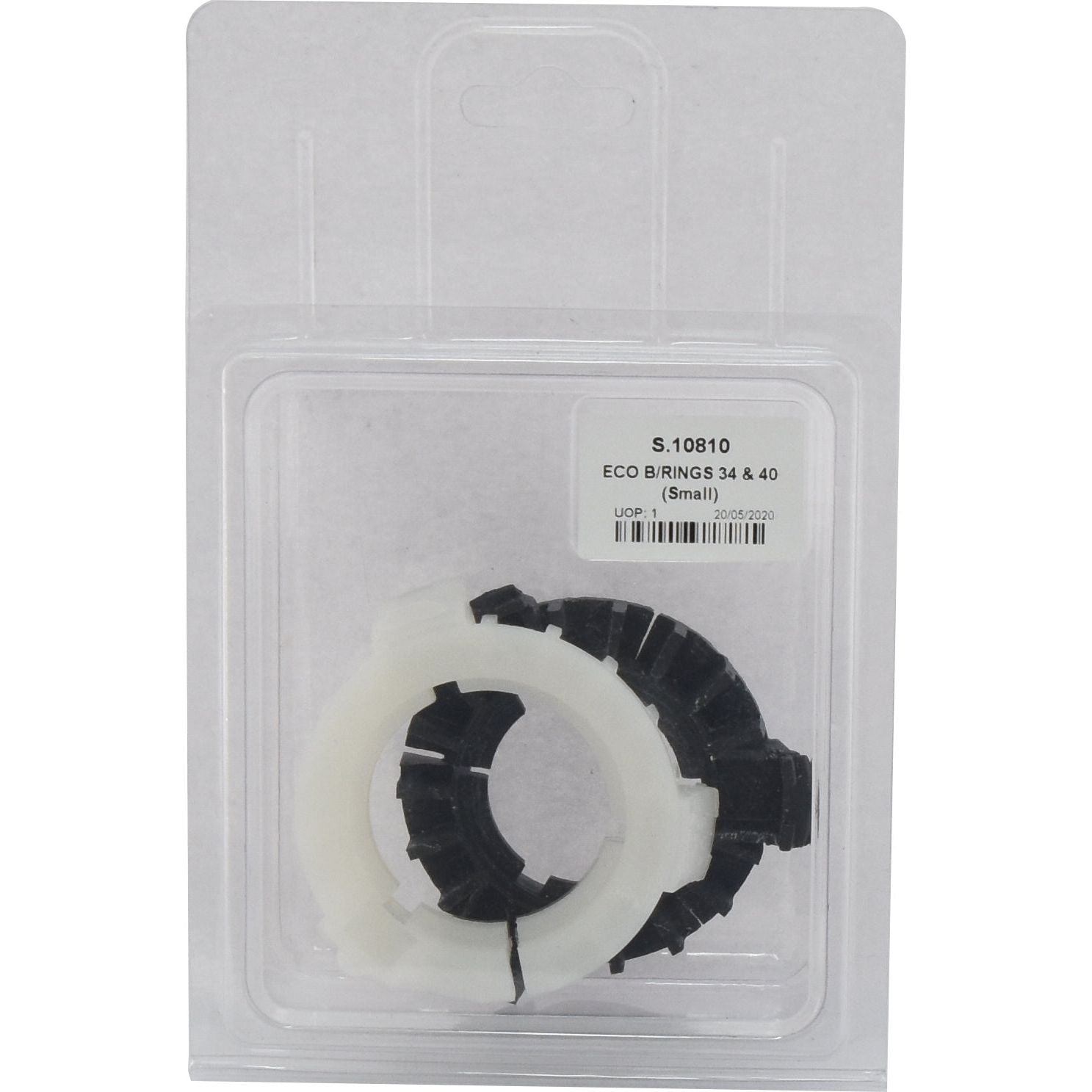 Two black and white O-rings packaged in a clear plastic blister pack with the label "ECO B/RINGS 34 & 40 (Small)" and "S.10810" - part of our Italian Series by Sparex.