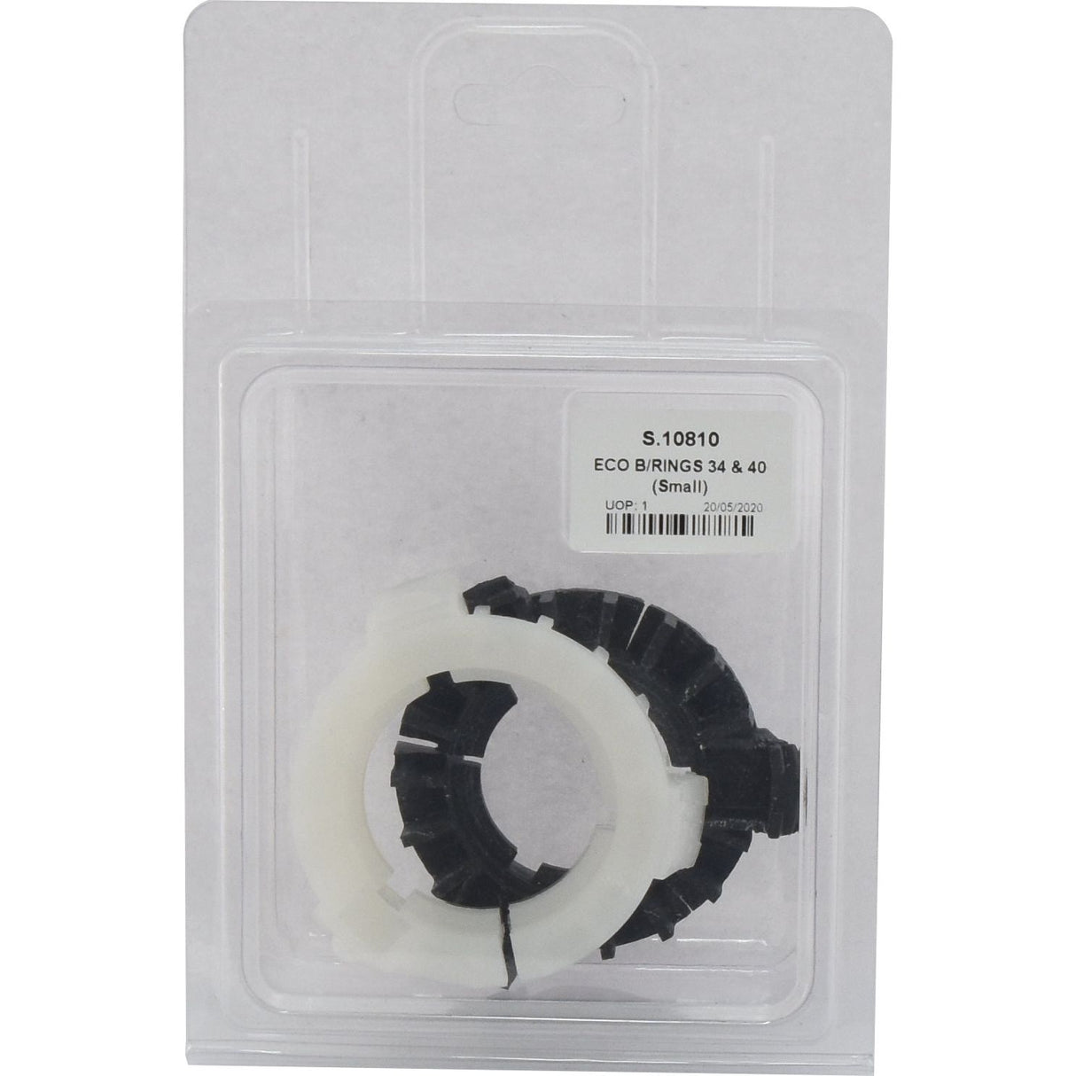 Two black and white O-rings packaged in a clear plastic blister pack with the label "ECO B/RINGS 34 & 40 (Small)" and "S.10810" - part of our Italian Series by Sparex.