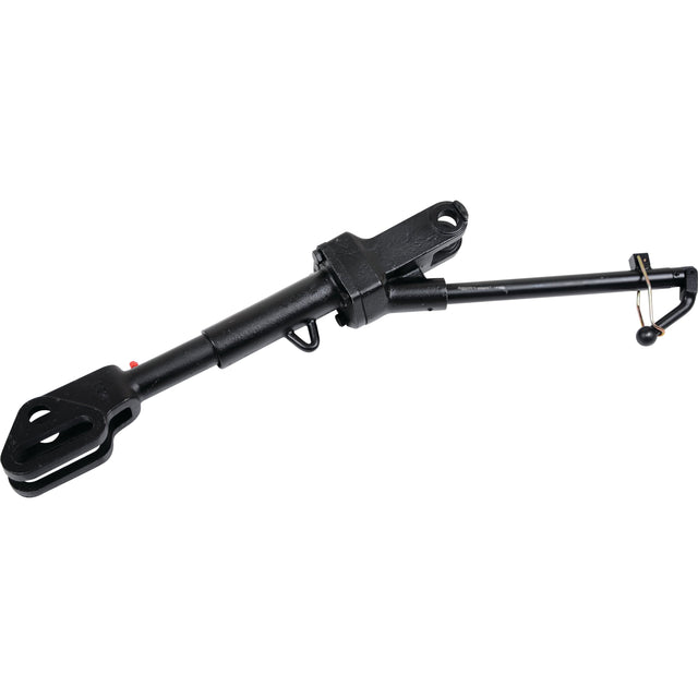 The Sparex Levelling Box Assembly (Sparex Part No. S.108590) features a black metal tow bar with a hook on one end and a wide loop on the other, including an M27x3 metric thread for secure attachment to vehicles or other objects. The assembly also includes fork holes of Ø 26mm and 26.5x96mm, with a minimum length of 560mm.