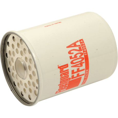A cylindrical fuel filter, model FF4052A by Sparex (Sparex Part No. S.109045), featuring a white body with red text indicating the brand and multiple small holes on the top, likely part of the filtration mechanism.