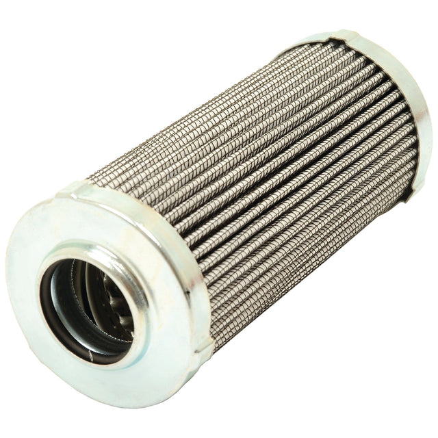 The Sparex Hydraulic Filter - Element - HF28808 (Sparex Part No. S.109196) is a cylindrical metal filter featuring a mesh exterior and circular end caps, designed for use as a hydraulic filter for fluids or gases, and is compatible with Case IH tractors.