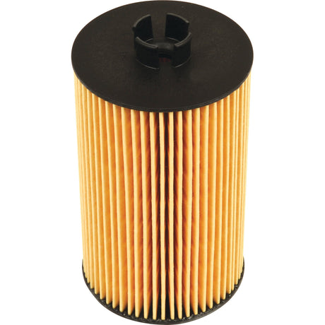 The Oil Filter - Element - LF3827 from Sparex (Sparex Part No. S.109448), featuring a cylindrical design with pleated paper and black end caps, compatible with the Fendt VARIO TMS, is shown.