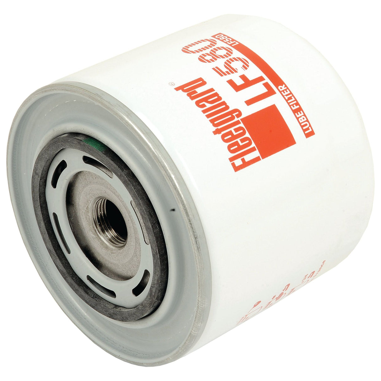 A white Sparex Oil Filter - Spin On - LF580 (Sparex Part No. S.109486) with red text and a gray mounting surface, suitable for Case IH/International Harvester.