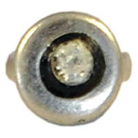 Close-up of a metallic ring featuring a round setting with a clear stone at the center, reminiscent of the precision and clarity found in the Sparex Light Bulb, Filament, 12V, 2W, BA7s (Sparex Part No. S.109963).