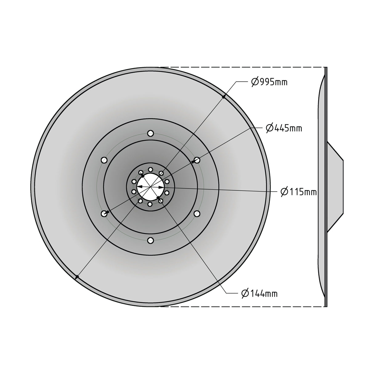 Sliding Saucer - OD :995mm, - Replacement for PZ, Deutz-Fahr, Taarup, Vicon
- S.110587 - Farming Parts