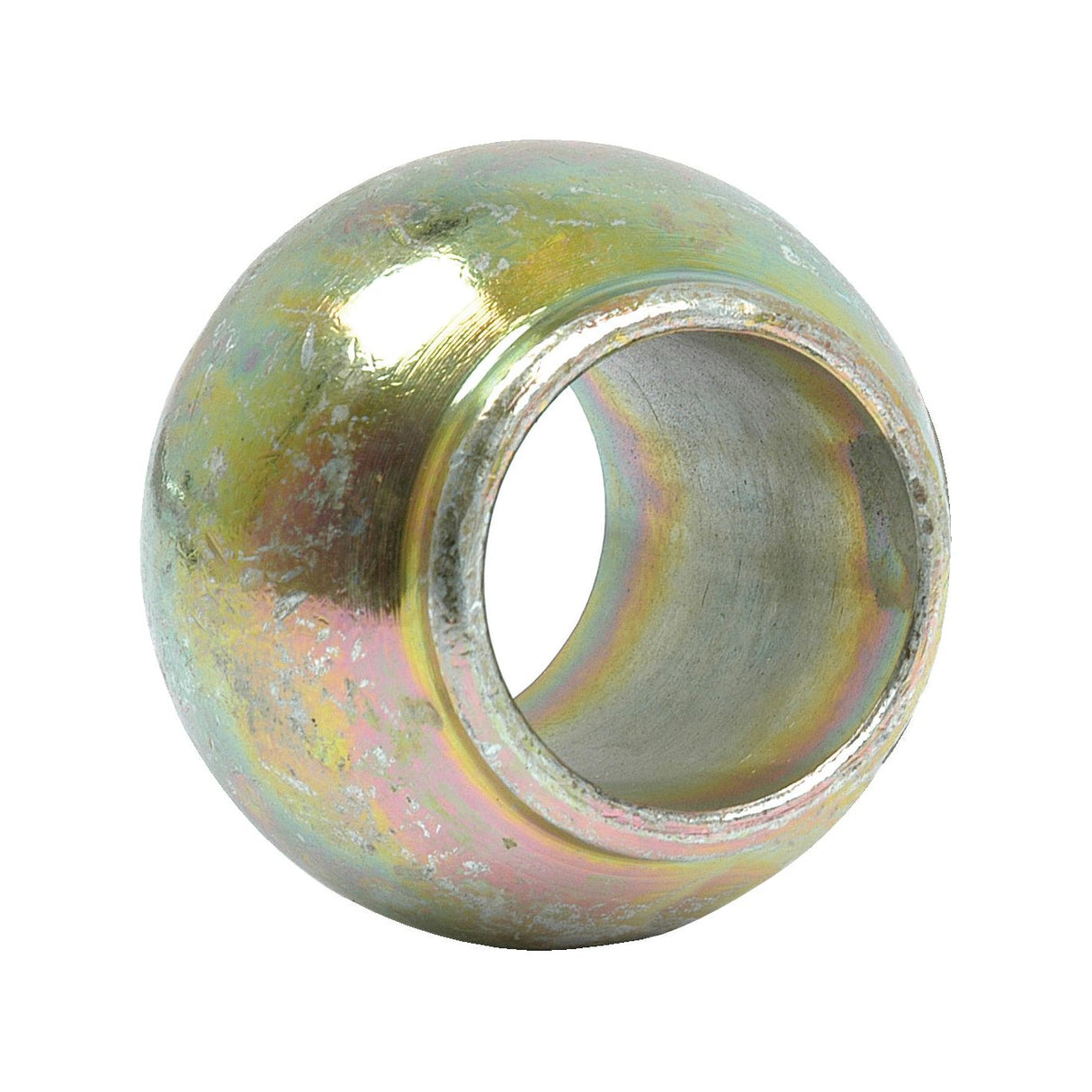 A metallic spherical object with a hollow center and a slightly worn, shiny surface reminiscent of the precision-engineered Sparex Lower Link Ball (Cat. 2/2) - S.11166 found in Deutz-Fahr product specifications.