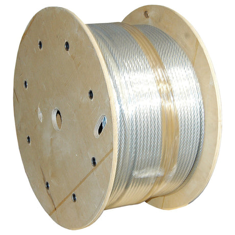 A large wooden spool with Sparex Wire Rope With Nylon Core - Steel, Ø10mm x 110M (Part No. S.11205) coiled around it.