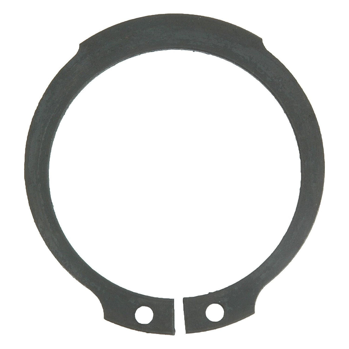 The Sparex External Circlip, 108mm (DIN 471) (Sparex Part No.S.11258), is a black metal snap ring with two holes at the ends for securing purposes, ensuring a reliable and efficient fastening solution.