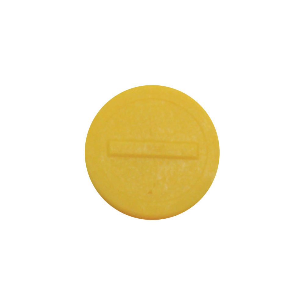 The Sparex Faster Visual Indicator in yellow (Sparex Part No. S.112713) is a circular product from Faster S.p.A., featuring a distinctive narrower rectangular indentation across its center, designed to serve as a visually striking indicator.
