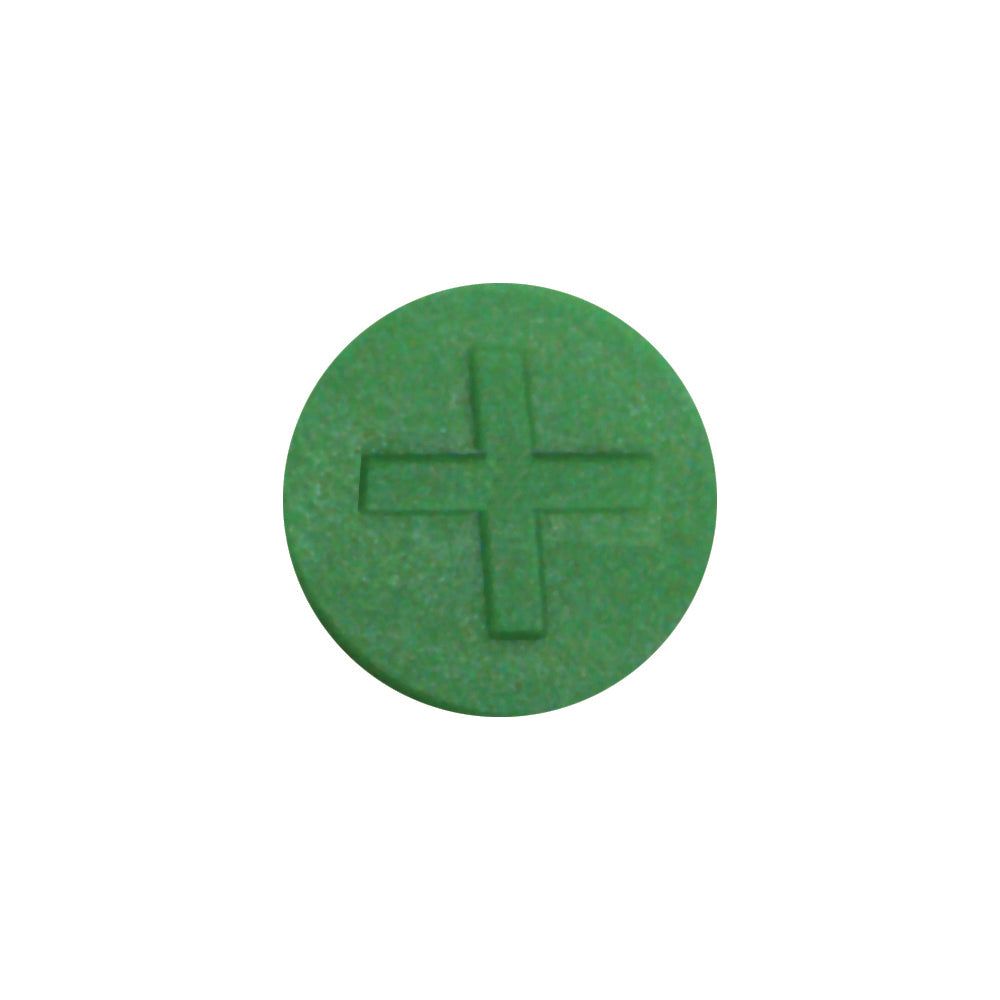 A circular green object with a raised plus sign (+) in the center, reminiscent of the Sparex Faster Visual Indicator - Green (+) | Sparex Part No.S.112723.