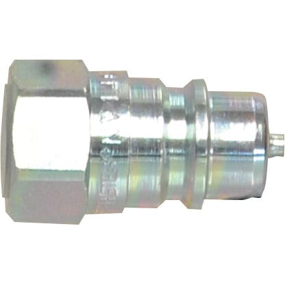 A metallic quick-disconnect hose fitting with a hexagonal end, a ribbed cylindrical body, and BSP female thread, made from durable carbon steel. This high-quality component is the Faster Quick Release Hydraulic Coupling Male 1/4'' Body x 1/4'' BSP Female Thread by Sparex (Part No. S.112740).