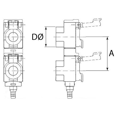 Technical drawing of a mechanical component with dimensions labeled D and A, showing front and side views of interconnected parts, designed for the Sparex Faster TARV Oil Collection System (Sparex Part No. S.112757).