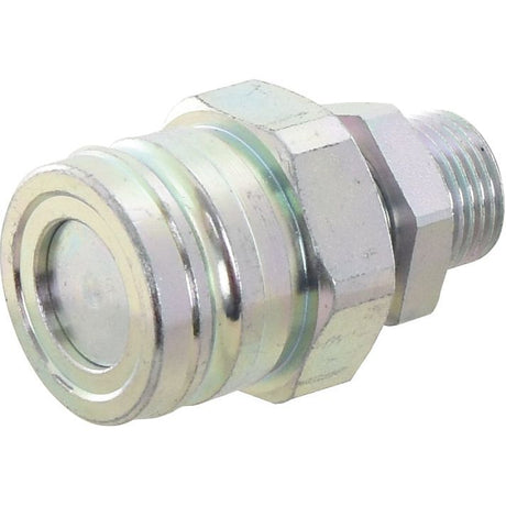 Introducing the Sparex Faster Hydraulic Trailer Brake Coupling Male M18 x 1.50 Metric Male Bulkhead (Sparex Part No.S.112796), featuring a carbon steel build, hexagonal nut, and threaded end—ideal for hydraulic trailer brake systems.