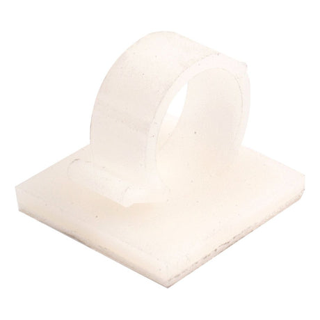 The Sparex Adhesive Cable Clip 18MM DIA - S.11301 is a white nylon plastic clip with a self-adhesive base, designed for superior cable retention and easy organization on flat surfaces.