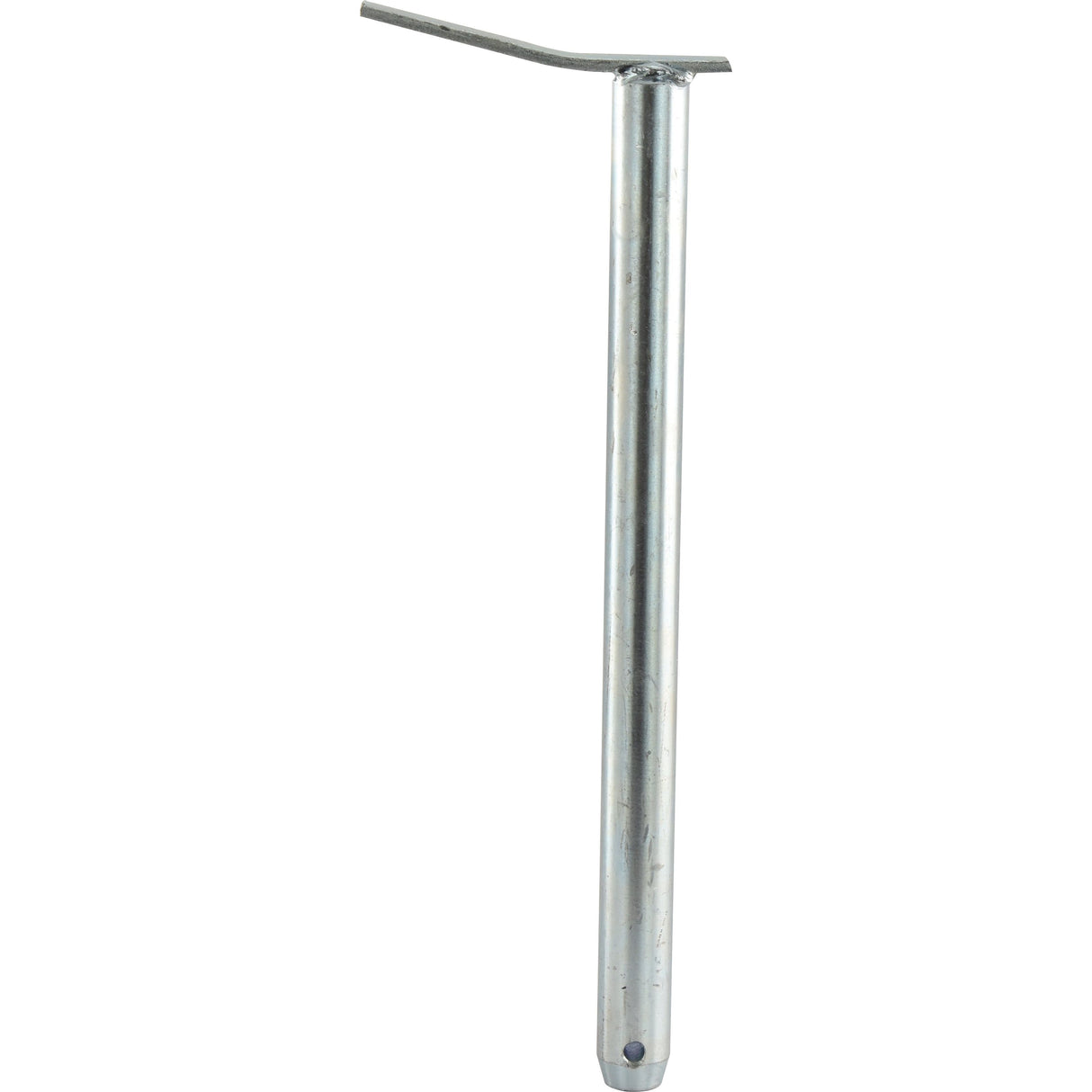 The Sparex Swinging Drawbar Hinge Pin 25x330mm (Sparex Part No.S.11352) is a metallic, cylindrical rod with a flattened, angled top, featuring a Ø 7mm hole near its base and a working length of 330mm.