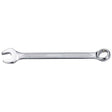 The Sparex Combination Spanner 19mm (Part No. S.113827) is a robust tool made from durable Chrome Vanadium, in a sleek silver finish, featuring a dual-ended design with an open-end on one side and a ring-end on the other.
